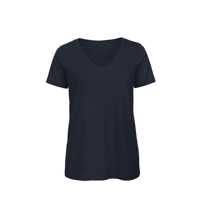 Dame T-shirt med v hals Organic bomuld B&C Inspire Navy XXL