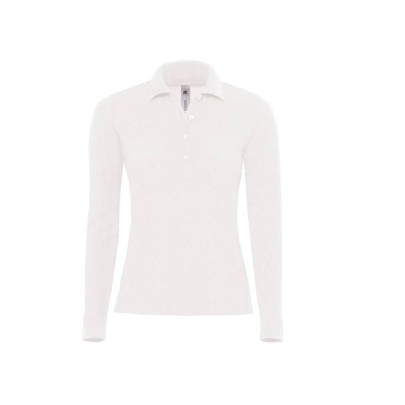 Dame Polo B&C Safran Pure LSL /Women - White