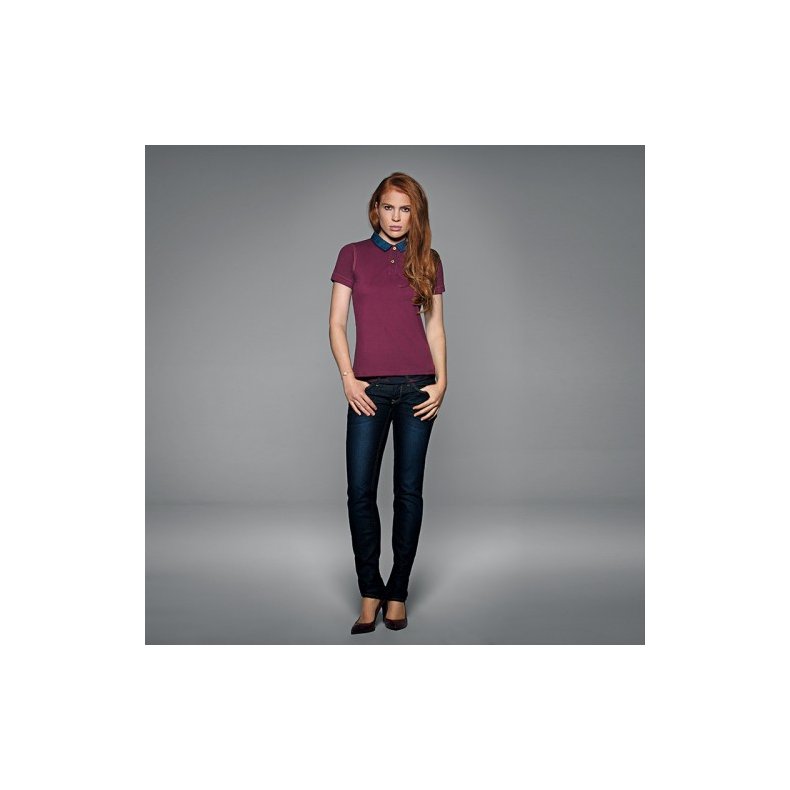 Dame Polo / B&C DNM Forward /Women - Denim/Burgundy