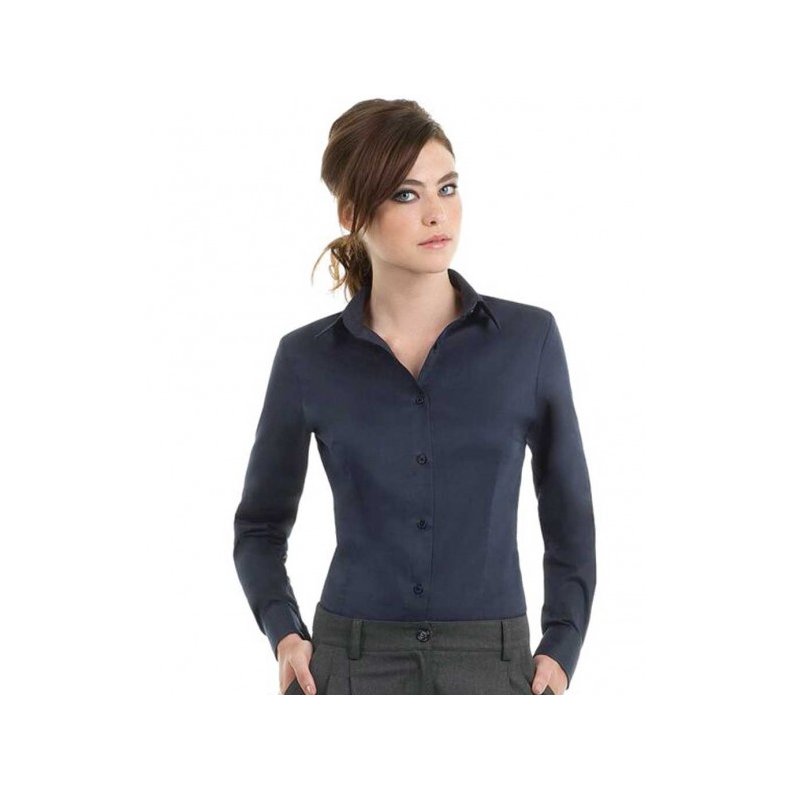 Dame skjorte B&C Sharp LSL /Women - Navy