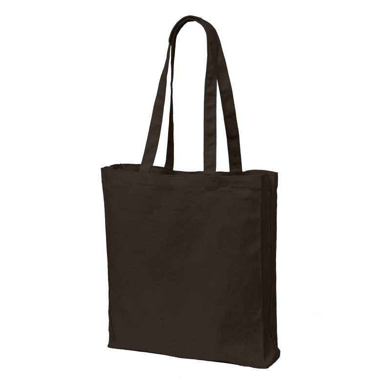 Mulepose med lang hank, side og bund fals.  Sort