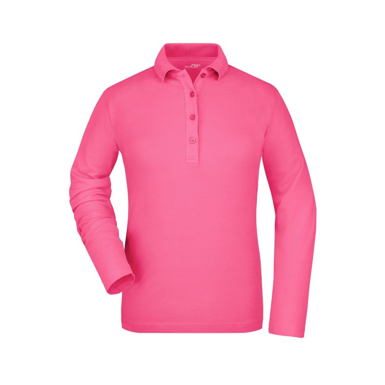 Dame Polo med lange rmer -Ladies Elastic Polo Long - Pink