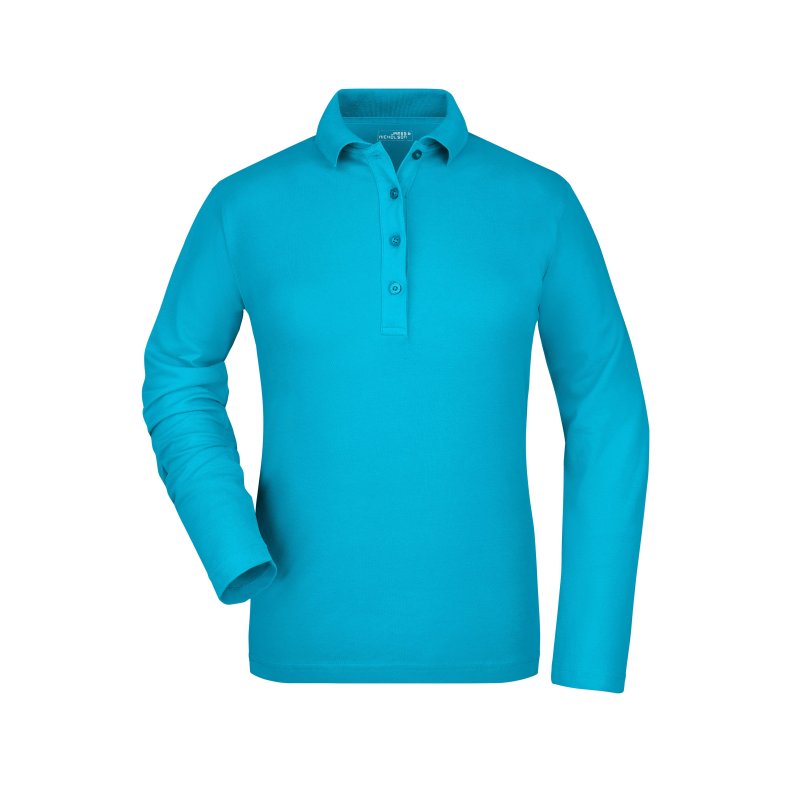 Dame Polo med lange rmer -Ladies Elastic Polo Long - Turquoise