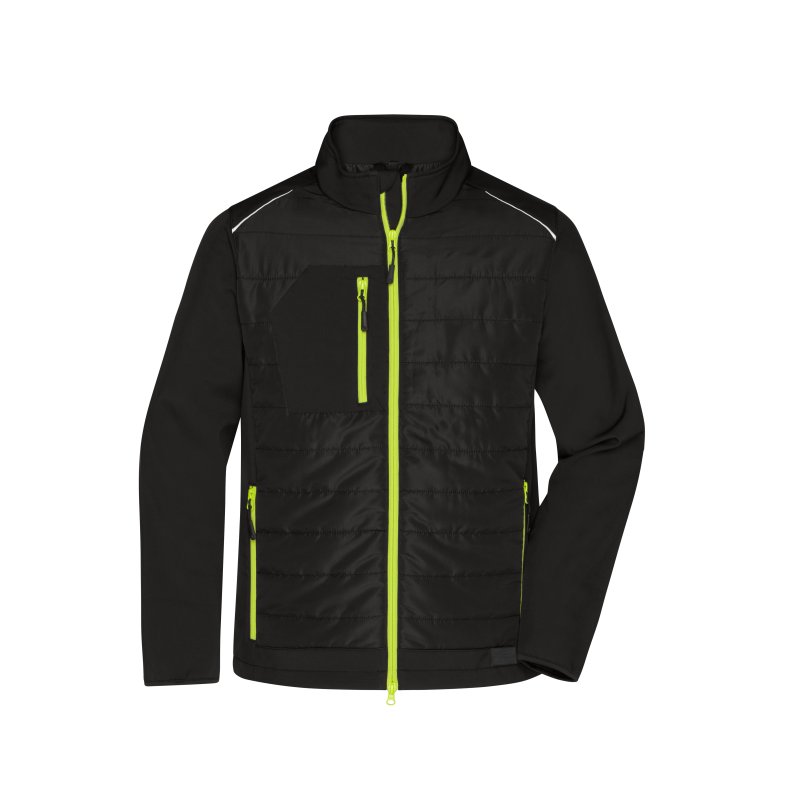 Hybrid jakke til m�nd. Fra str. XS til 6XL. Jn1820 Black/neon-yellow XS