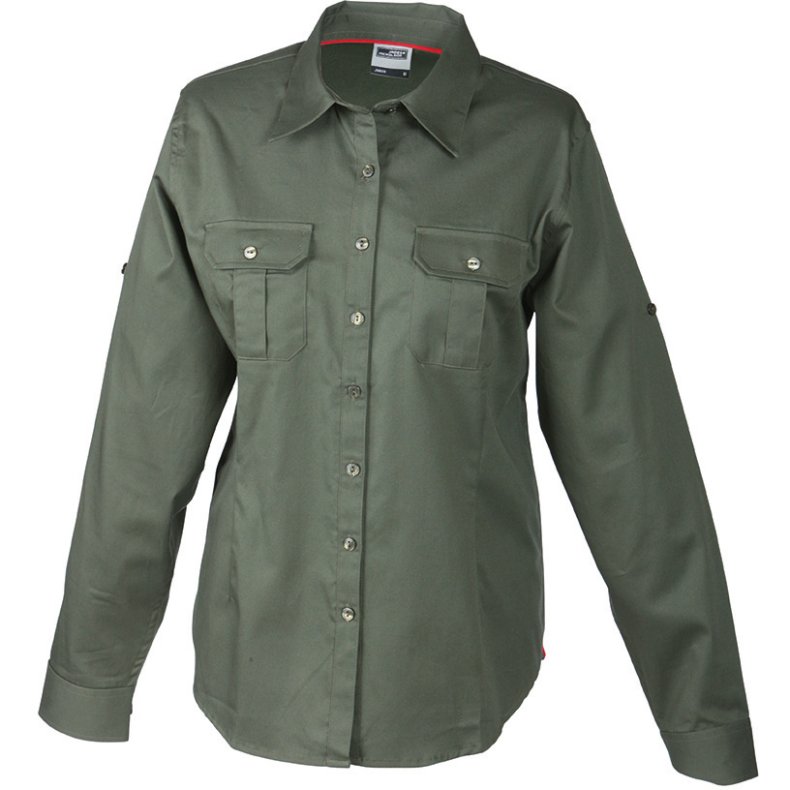 Dame skjorte Ladies Travel Shirt Roll-Up-Sl - Olive