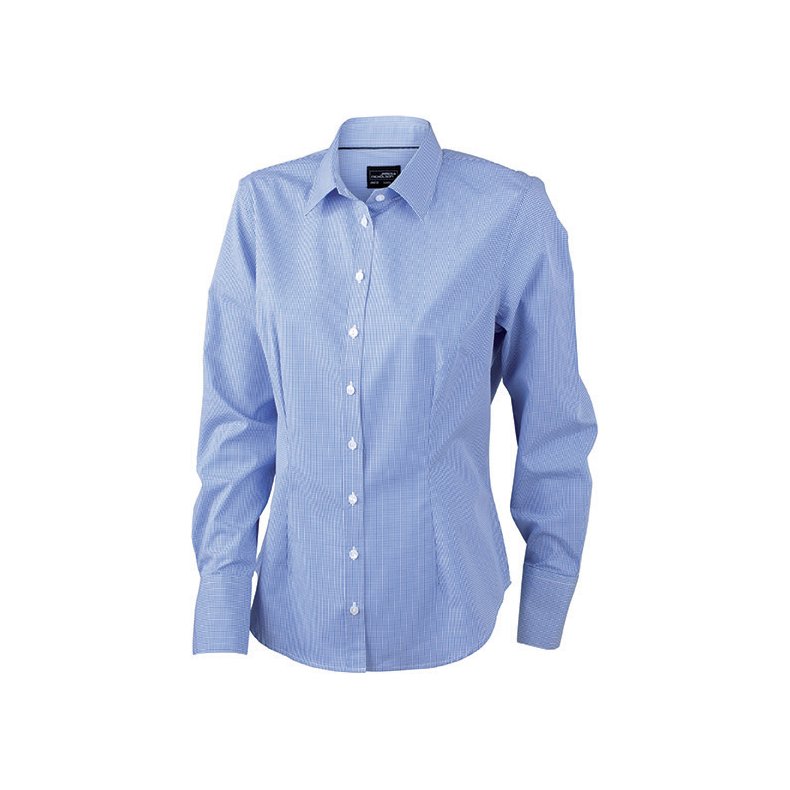 Dame skjorte Ladies LSL Blouse Check  - White/Blue