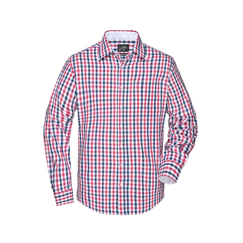 Herre skjorte-Men&acute;s Checked Shirt - Navy/red-navy-white