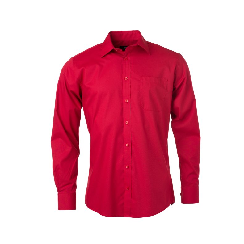 Herre Skjorte/Men&acute;s Shirt LSL/Lange �rmer Poplin - i mange farver Red M