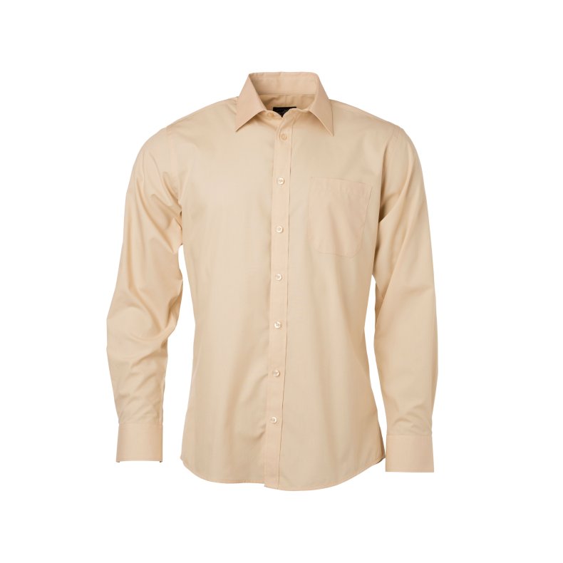 Herre Skjorte/Men&acute;s Shirt LSL/Lange �rmer Poplin - i mange farver Stone M