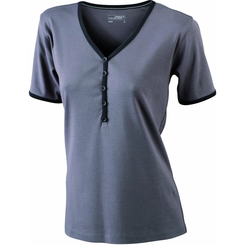 Ladies&acute; Henley-T Contrast - Charcoal/Black