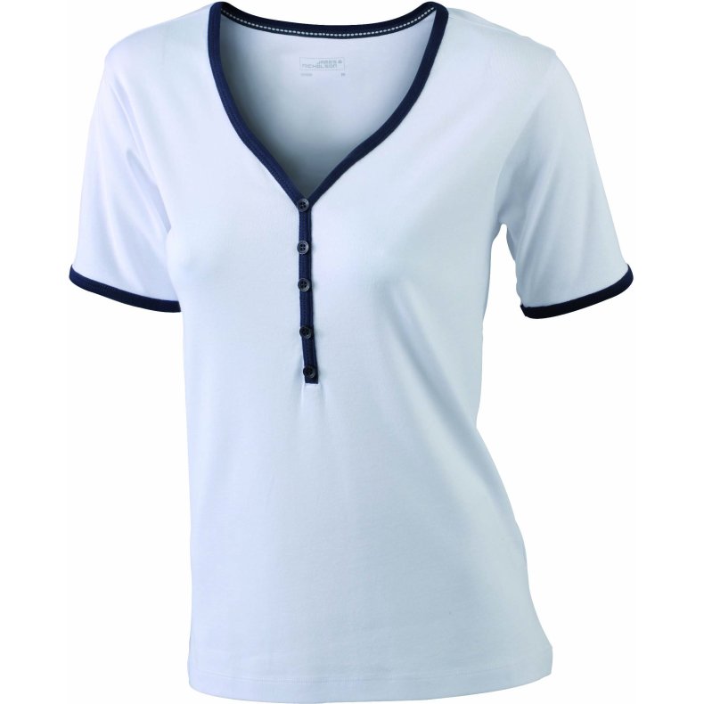 Ladies&acute; Henley-T Contrast - White/Navy