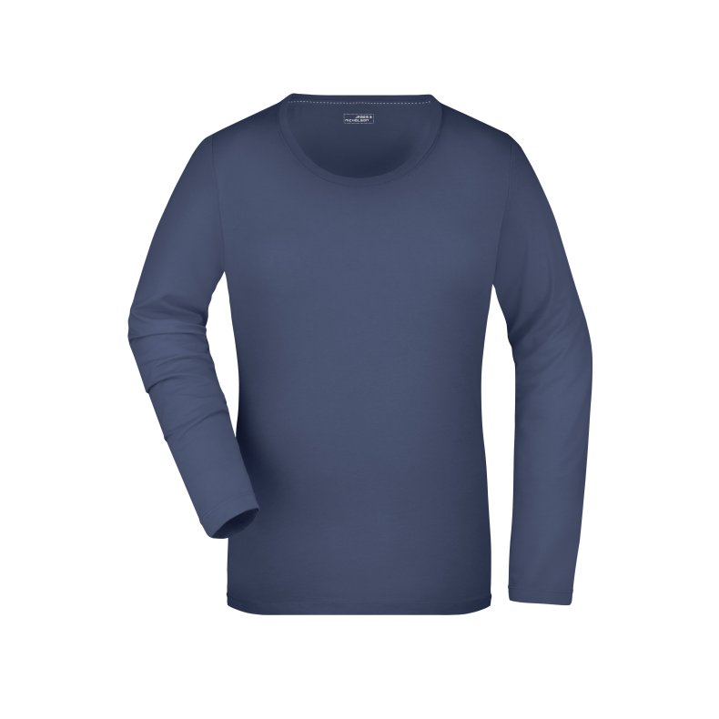 Dame Lang�rmet T-shirt i elastisk single jersey JN927 Navy S