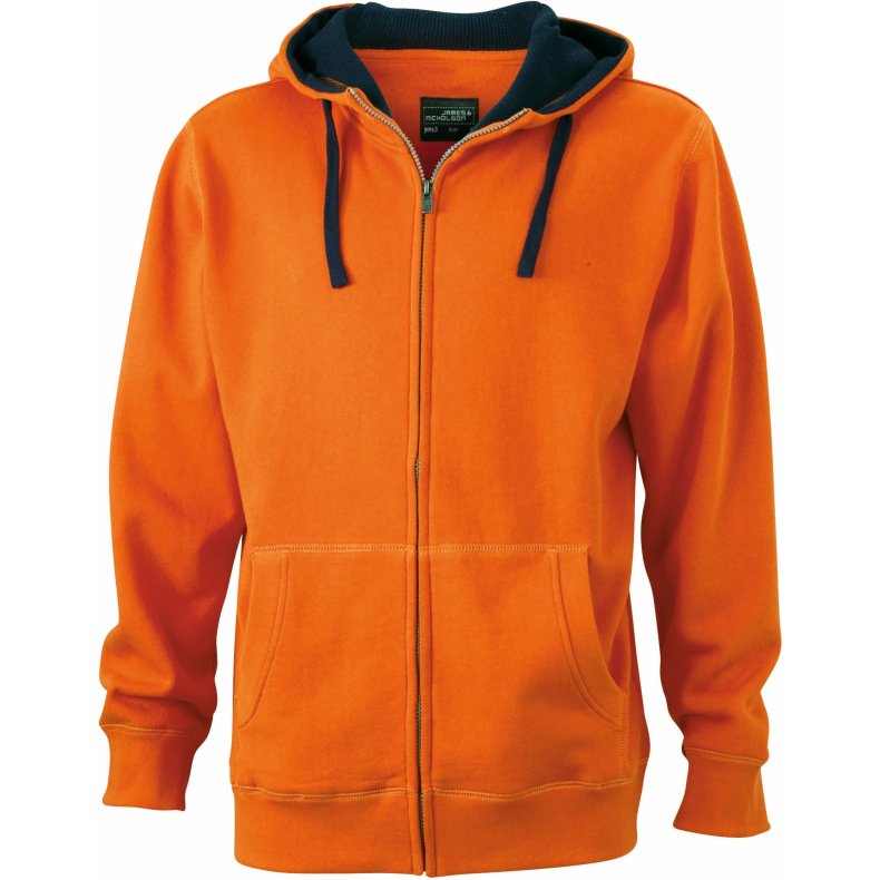 Hoodie med lynl�s /h�ttetr�je Unisex. Dark Orange/Navy L