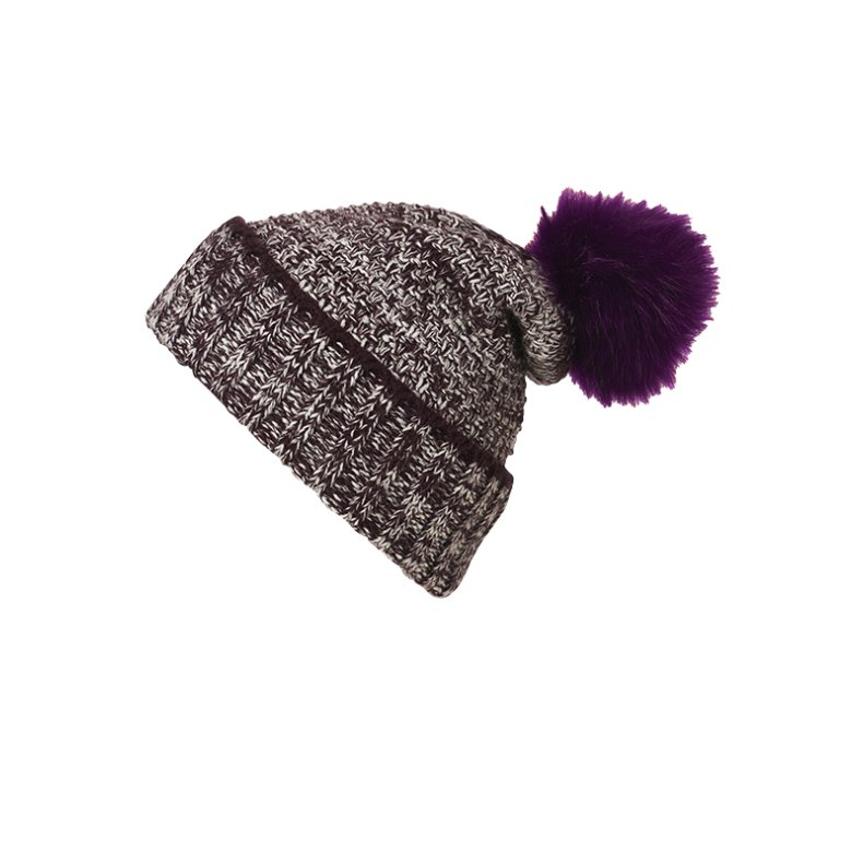 Ladies&acute; Melange Beanie - Plum/White