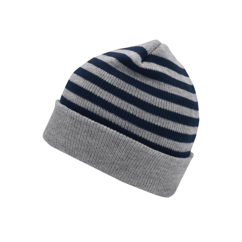 Striped Winter Beanie - Light-grey-melange/Navy