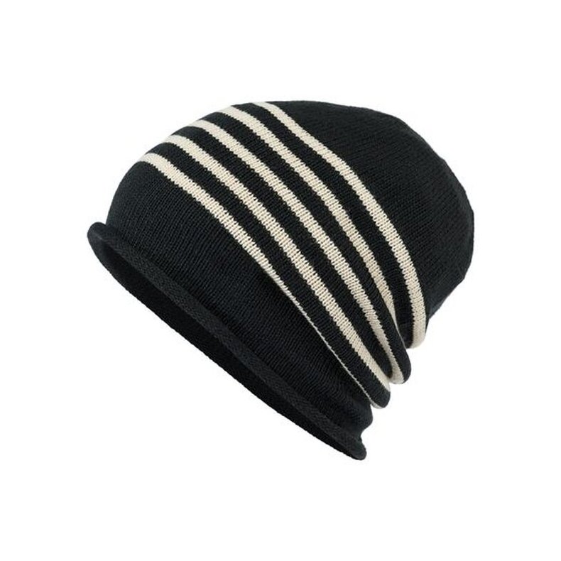 Fine Knitted Beanie - Black/Sand